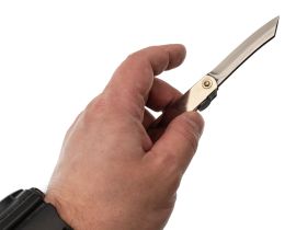 Нож складной Higonokami Nagao Kanekoma, 70мм, сталь AoGami 3 слоя, рукоять нержавеющая сталь золотая