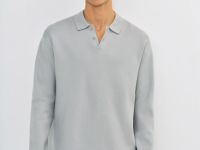Вязаный джемпер-поло с длинным рукавом, Серый