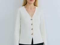 Кардиган на пуговицах с V-вырезом, Белый