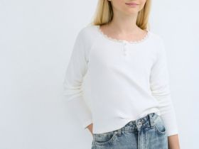 Лонгслив в рубчик для девочек, Белый