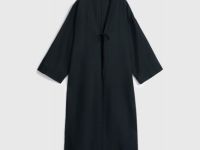 Кимоно на завязках из вискозы и льна, Черный