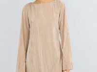 Платье мини из жатого бархата, Бежевый