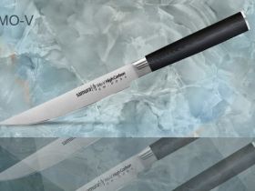 Нож кухонный "Samura Mo-V" для стейка - SM-0031, сталь AUS-8, рукоять G10, 120 мм