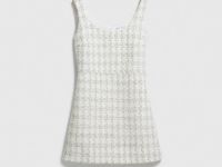 Твидовое платье мини на бретелях, Белый