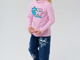 Брюки текстильные джинсовые утепленные флисом для девочек