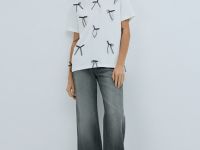 Расклёшенные джинсы с высокой посадкой, Серый