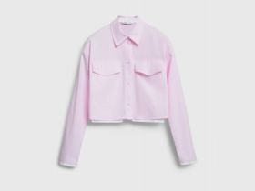 Хлопковая кроп-рубашка с карманами, Розовый