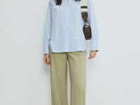 Прямые брюки с поясом на резинке, Зеленый