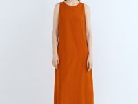 Платье А-силуэта из смесового льна, Оранжевый