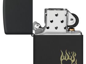 Зажигалка ZIPPO Fire Heart с покрытием Black Matte, латунь/сталь, черная, матовая