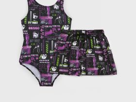 Комплект для девочек: купальник трикотажный, шорты купальные текстильные