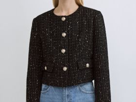 Твидовый укороченный жакет, Черный