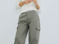 Хлопковые брюки карго с накладными карманами, Зеленый