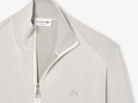 Мужской ребристый свитер на застежке Lacoste с высоким воротником