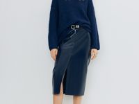 Юбка миди из искусственной кожи, Синий