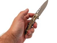 Складной нож Nimo Knives Divinity Tree, сталь M390, рукоять титан, серый/золотой