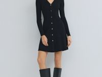 Вязаное платье мини, Черный