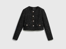 Твидовый укороченный жакет, Черный