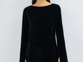 Платье мини из жатого бархата, Черный