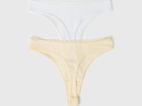 Трусы-танга из трикотажа пуантель с принтом, 2 шт., Желтый