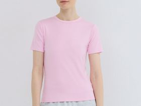 Приталенная футболка в рубчик, Розовый