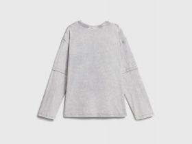 Лонгслив с принтом и стразами для девочек, Серый