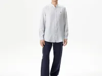 Мужская рубашка Lacoste без ворота в полоску из смеси льна