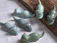 Подставка для кистей "Котик № 5" цвет: бледно-голубой (Гэяо-узор серыми трещинами)