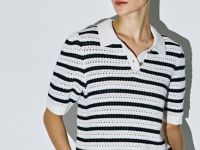 Поло из структурной ткани в полоску, Синий