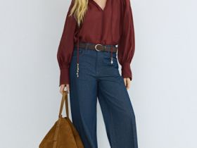 Широкие джинсы Wide leg с плетёным ремнём, Синий