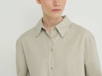 Свободная рубашка изо льна с хлопком, Бежевый