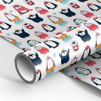 Упаковочная бумага глянцевая MESHU "Christmas Penguins" 70*100 см, 90 г