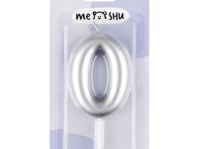 Свеча для торта с держателем MESHU "Цифра 0", 6 см, серебряная, блистер