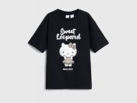 Футболка с принтом Hello Kitty для девочек, Черный