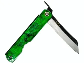 Складной нож Nagao Higonokami Hisui (Jade), сталь Aogami Kurouchi, рукоять металл, Green