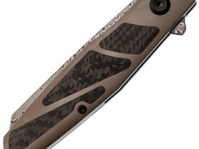 Складной нож Kansept Cru сталь Damascus, рукоять Bronze Titanium/Twill Carbon Fiber