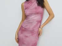 Платье из сетки со сборками, Розовый