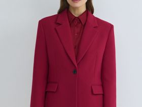 Однобортный приталенный жакет, Красный