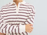 Лонгслив в полоску с воротником поло, Фиолетовый