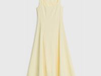 Платье миди с вырезом каре, Желтый