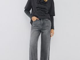 Футболка оверсайз с флок-принтом, Серый