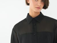 Полупрозрачная блузка из органзы с тонким поясом, Черный