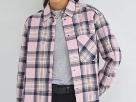 Рубашка в клетку на кнопках, Розовый