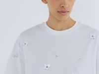 Футболка с цветочным декором из пайеток, Белый