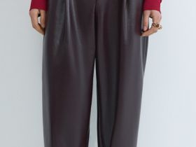 Брюки О-силуэта из искусственной кожи, Фиолетовый