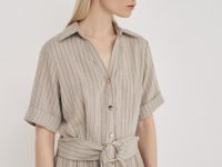Платье-рубашка с поясом, Бежевый