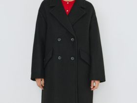 Длинное двубортное пальто, Черный