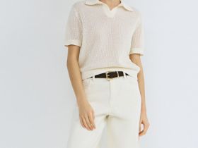 Джемпер поло из ажурной пряжи, Бежевый