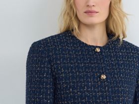 Укороченный жакет из твида, Синий