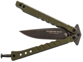Нож бабочка НОКС Балисонг М210, сталь D2, рукоять G10, зелёный